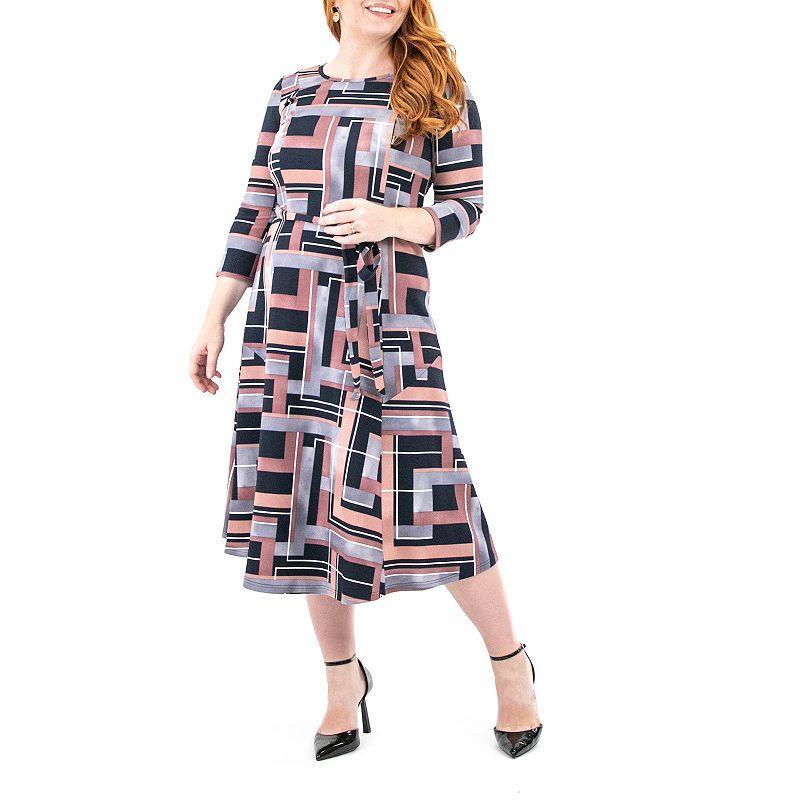 Womens Nina Leonard Sylvia Print Midi Dress Blue Team Product Image