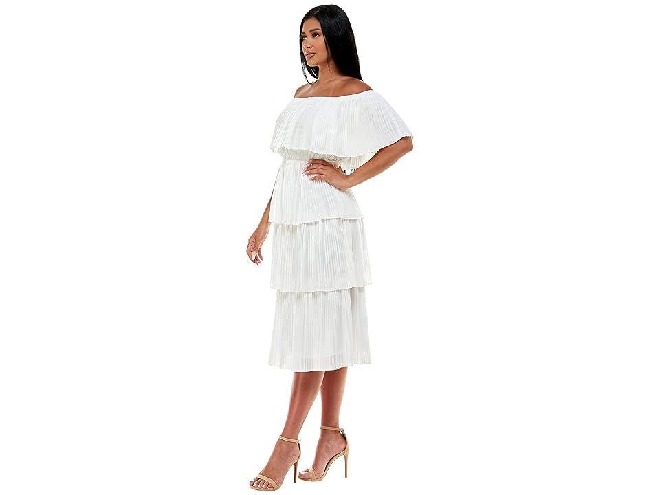 Bebe Off Shoulder Tiered Dress (White) Women's Clothing Product Image