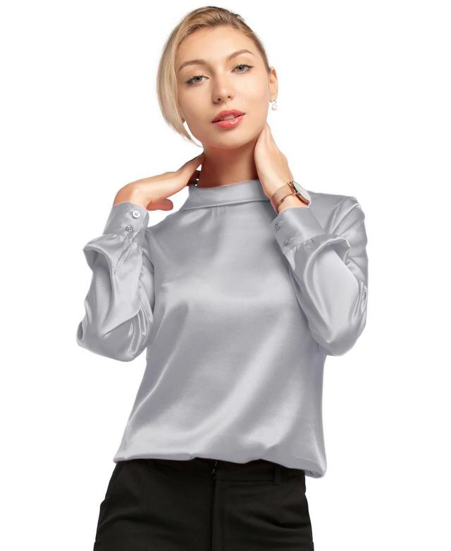 Lilysilk Womens Stand Collar Long Sleeves Silk Blouse Product Image