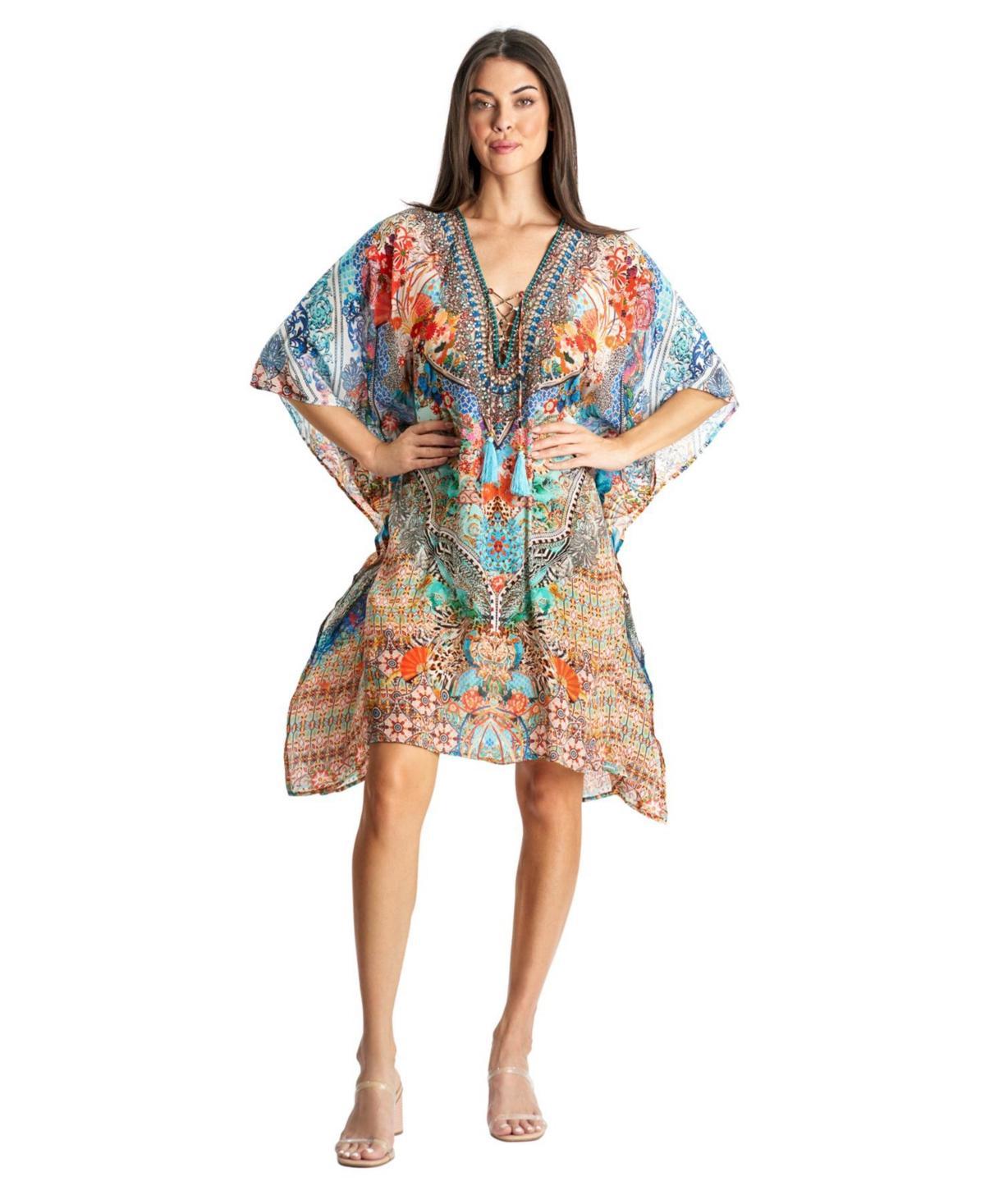 La Moda Clothing Womens V-neck Short Kaftan Dress Product Image