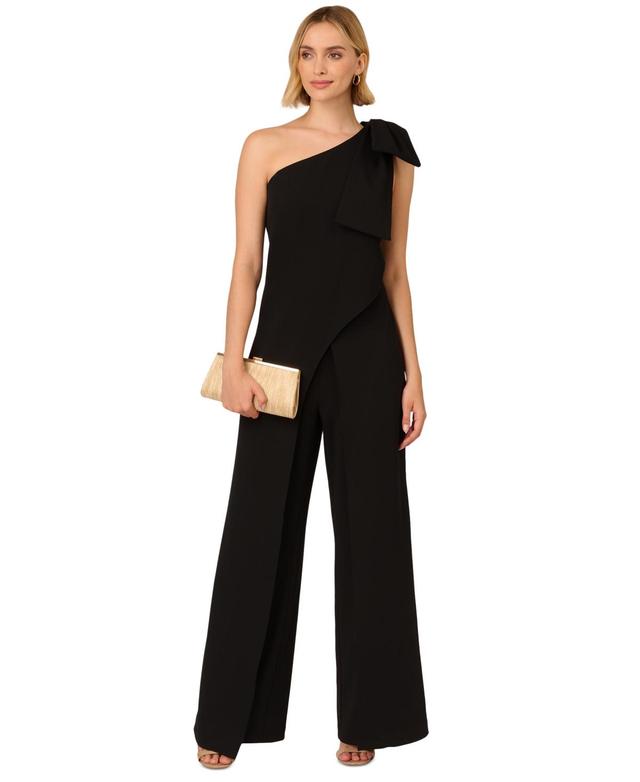 Adrianna Papell Womens Bow-Trim One-Shoulder Jumpsuit Product Image