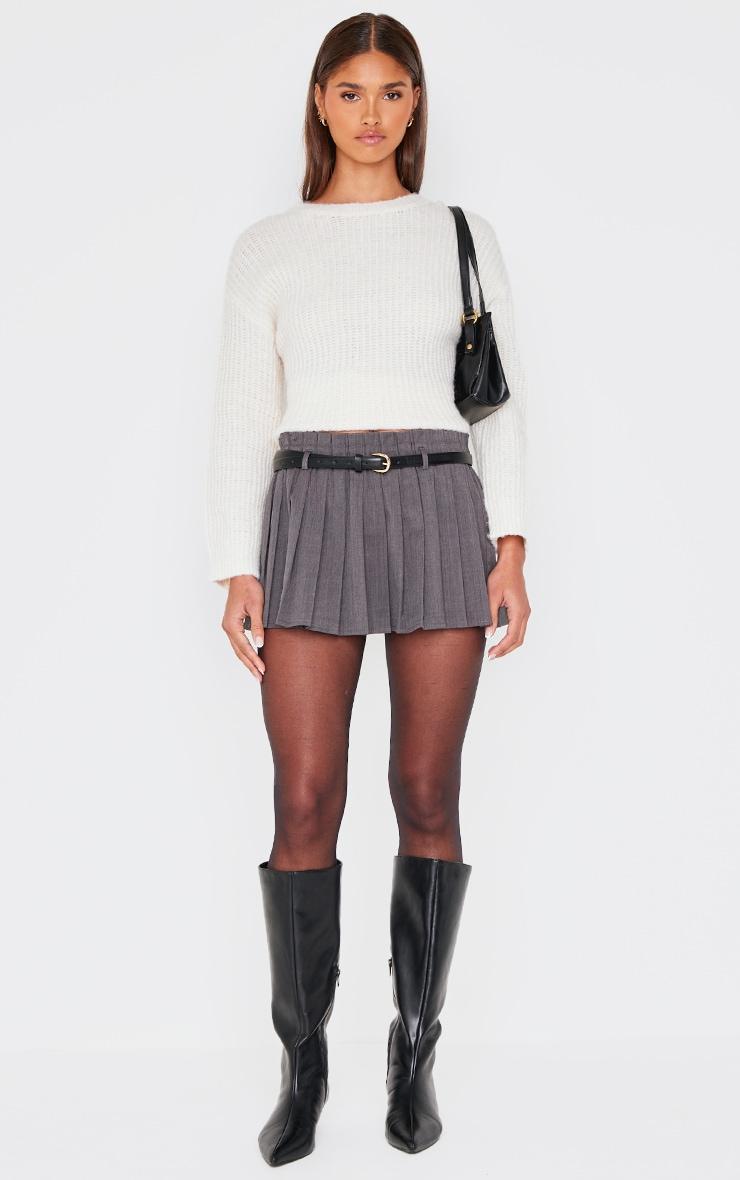 Charcoal Tailored Woven Pleated Paper Bag Waistband Mini Skirt Product Image