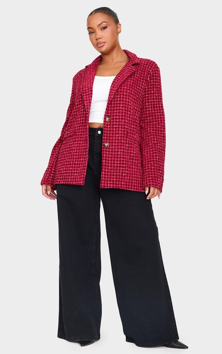 Plus Burgundy Boucle Check Blazer Product Image