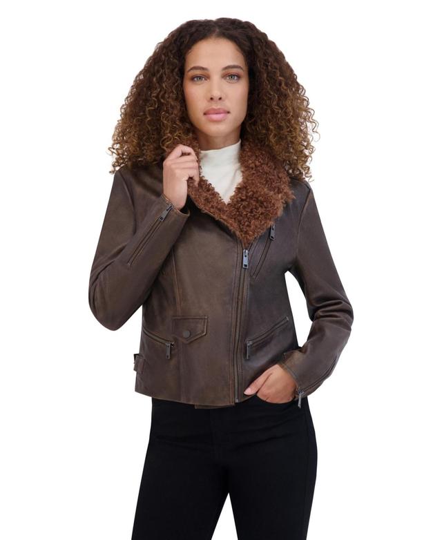 Andrew Marc Womens Paley Classic Aviator Leather Jacket Product Image