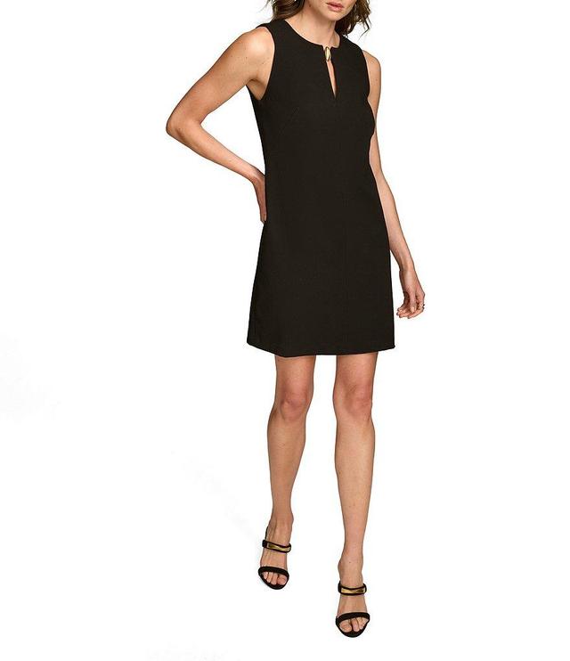 Donna Karan Cady Crepe Crew Neck Sleeveless Keyhole Shift Dress Product Image