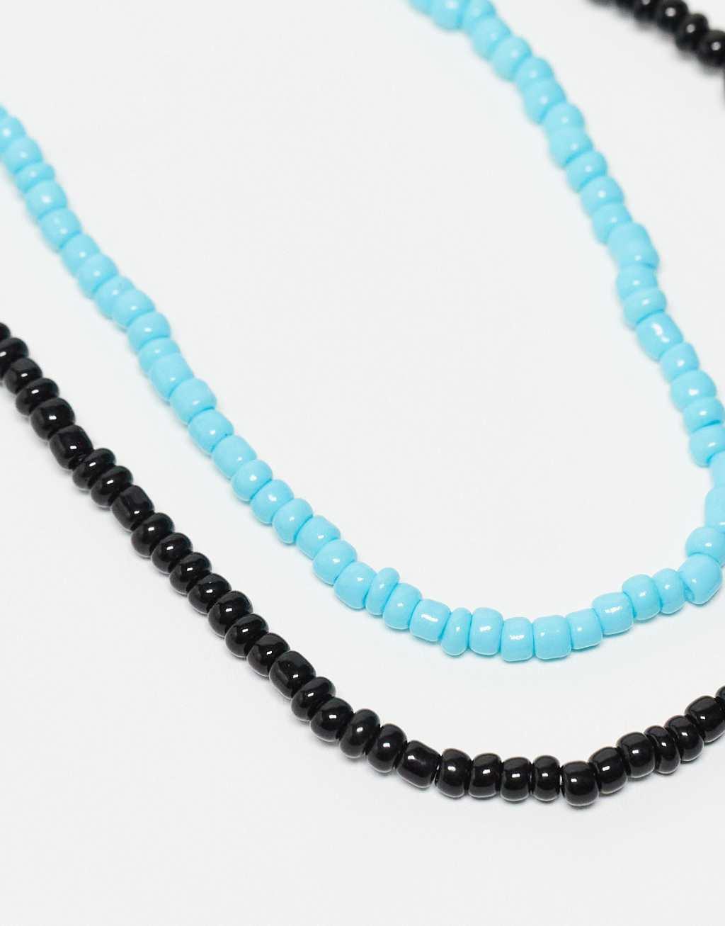 Faded Future 2 pack beaded festival necklace in turquoise and black Product Image