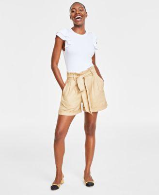 On 34th Womens Paperbag Waist Belted Shorts Cropped Stripe T Shirt Created For Macys product image