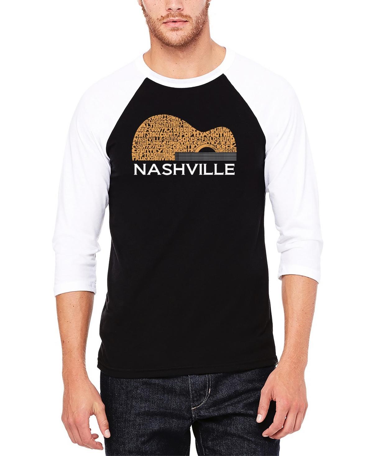 La Pop Art Mens Nashville Guitar Raglan Baseball Word Art T-shirt - Black Product Image