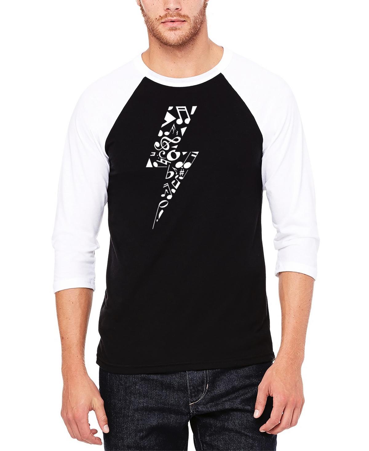 La Pop Art Mens Raglan Sleeves Lightning Bolt Baseball Word Art T-shirt - Black Product Image