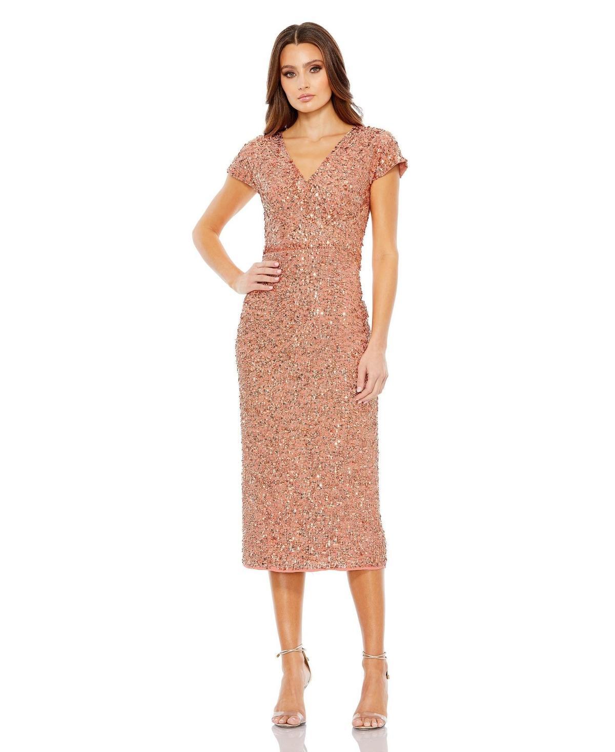 Womens Sequin Faux Wrap Cocktail Dress Product Image