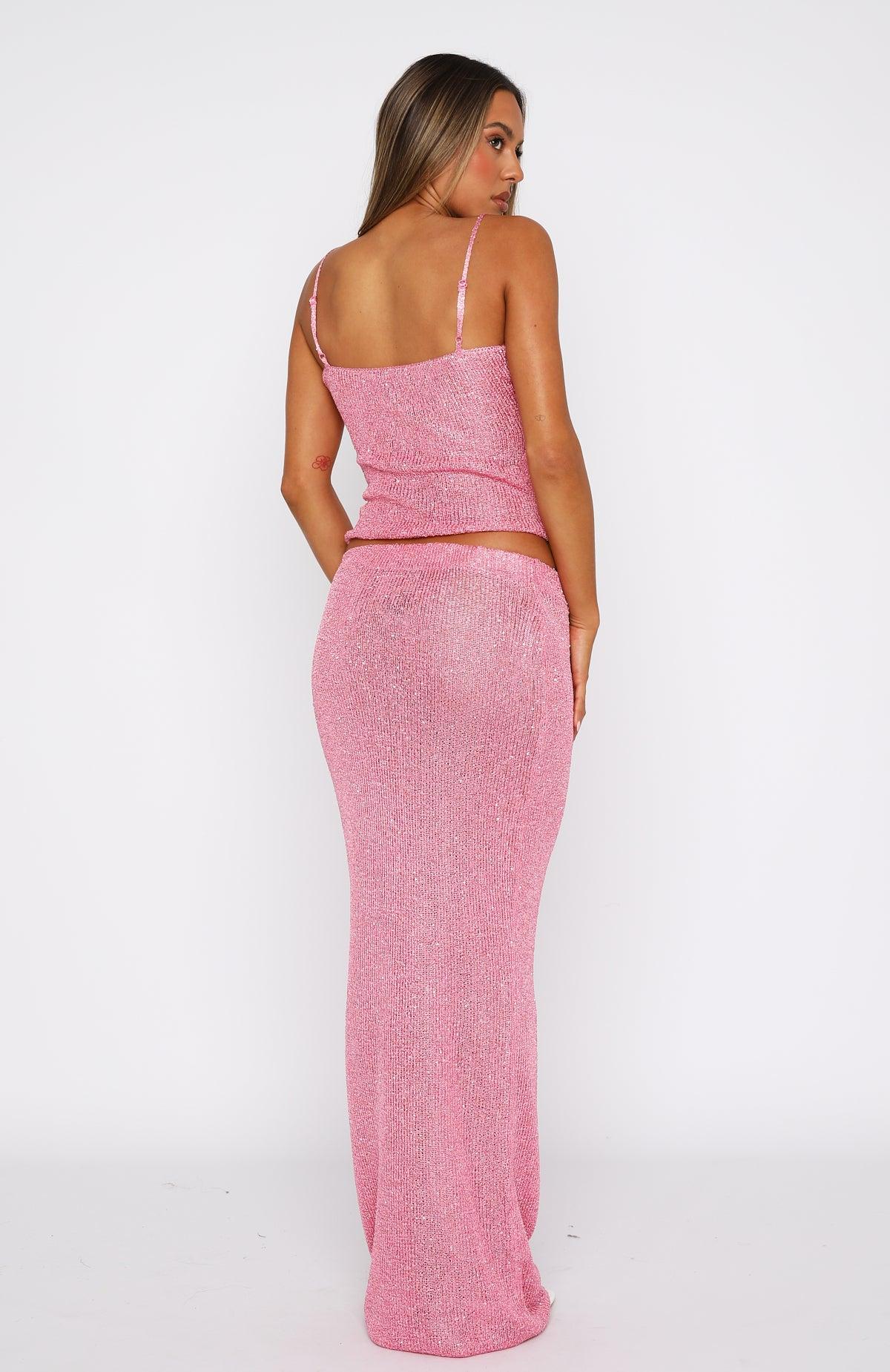 Star Shining Sequin Knit Maxi Skirt Bubblegum Product Image