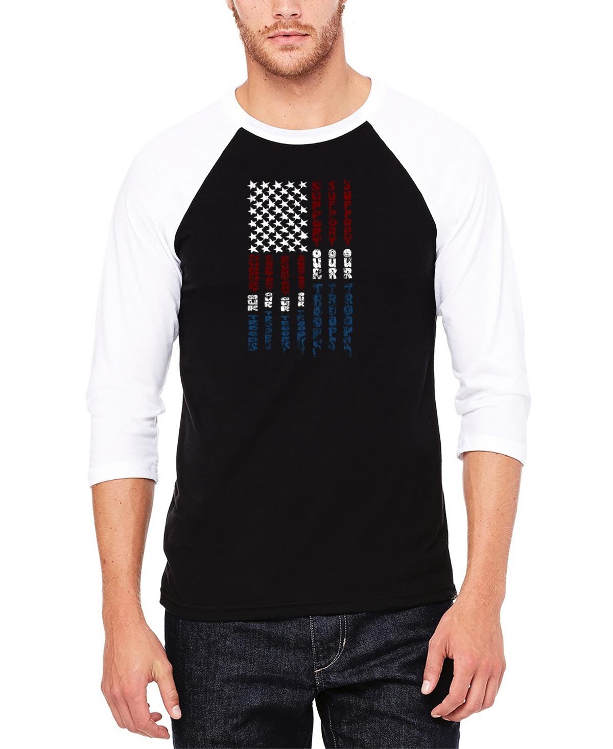 La Pop Art Mens Raglan Baseball 3/4 Sleeve Support Our Troops Word Art T-shirt - Gray Product Image