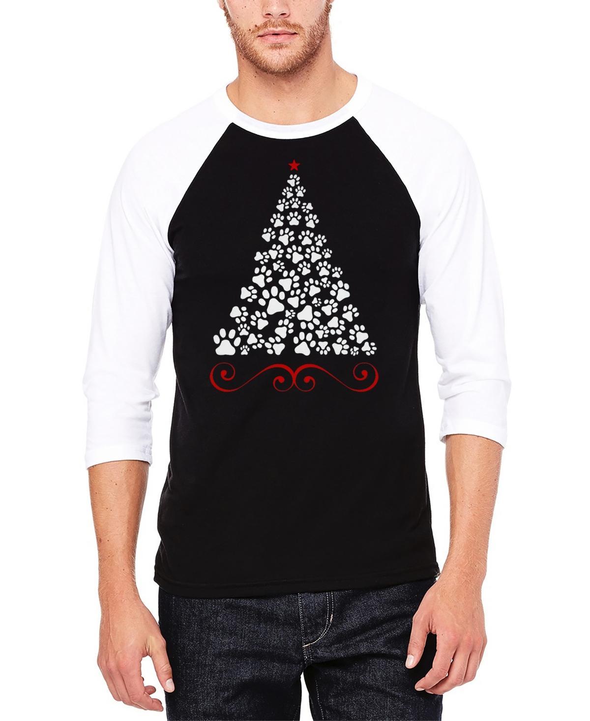 La Pop Art Mens Paw Christmas Tree Raglan Baseball Word Art T-Shirt - Black Product Image