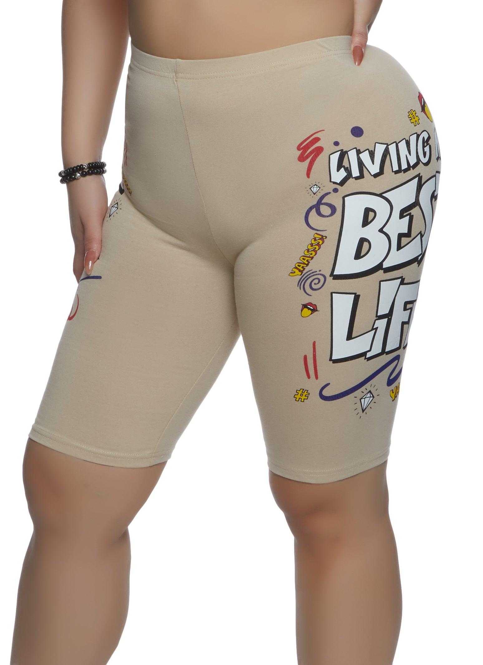 Womens Plus Size Living My Best Life Graphic Biker Shorts Product Image