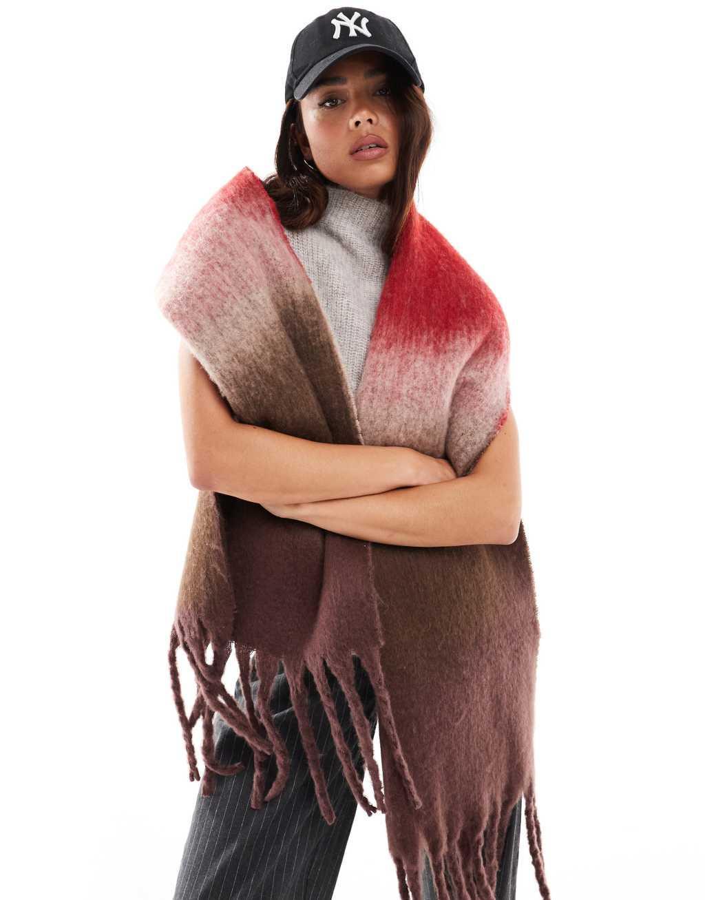 ASOS DESIGN scarf with brushed ombre stripe design in red and brown design Product Image