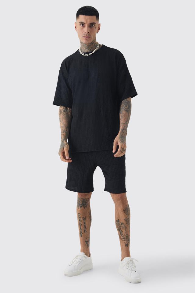 Tall Crinkle Textured T-Shirt & Short Set | boohooMAN USA Product Image