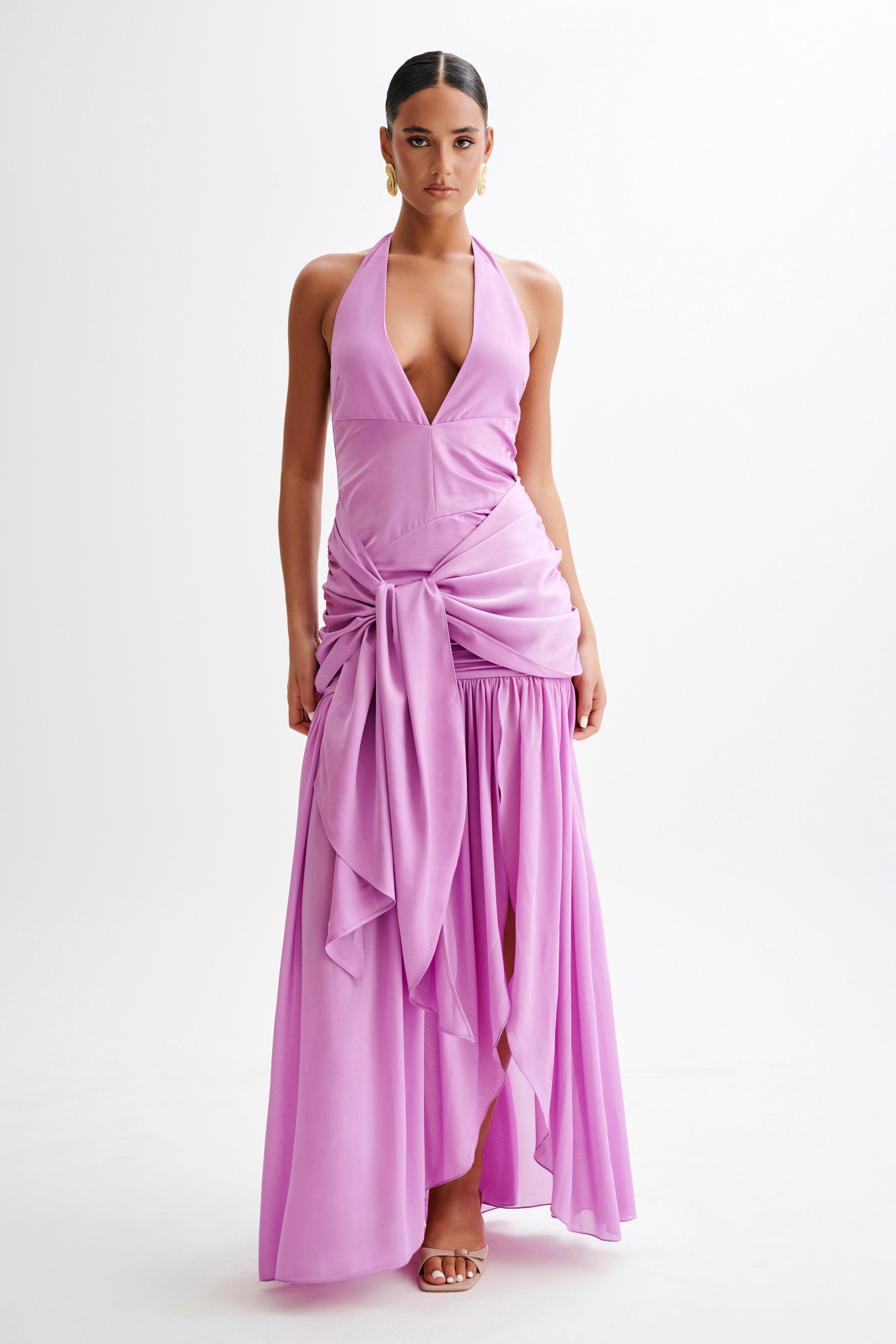 Graziana Satin Chiffon Plunge Maxi Dress - Violet Product Image