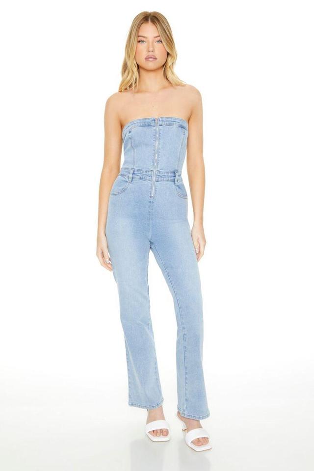 Strapless Zip-Up Denim Jumpsuit | Forever 21 Product Image