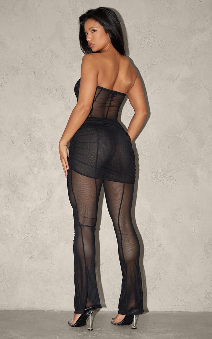 Black Sheer Mesh Wrap Lace Detail Jumpsuit Product Image