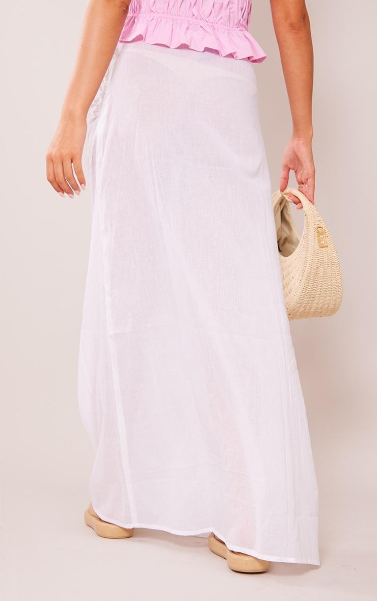 White Sheer Linen Look Wrap Over Maxi Skirt Product Image