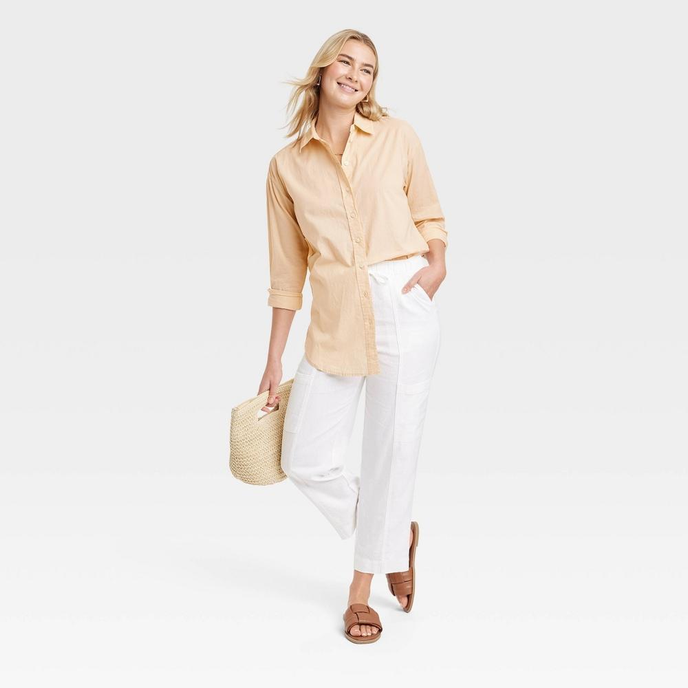 Women's Tunic Long Sleeve Collared Button-Down Shirt - Universal Thread™ Tan XL Product Image