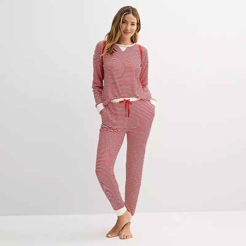 Petite Sonoma Goods For Life Snit Pajamas, Womens Ivory Stripe Product Image