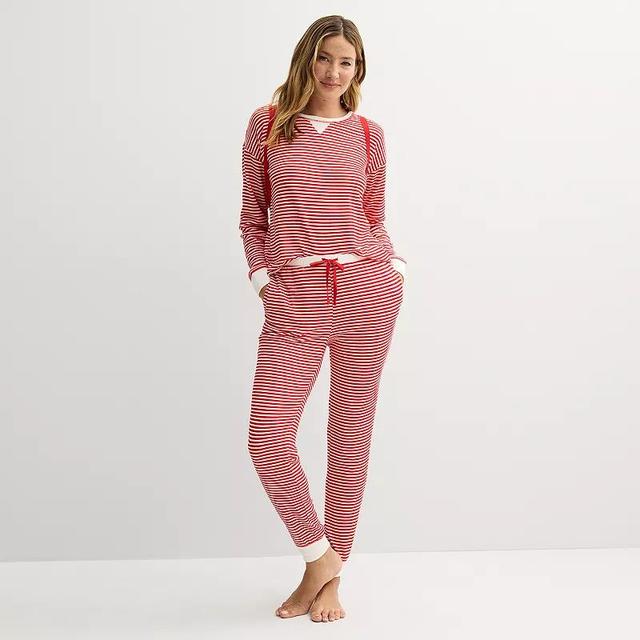 Petite Sonoma Goods For Life Snit Pajamas, Womens Ivory Stripe Product Image