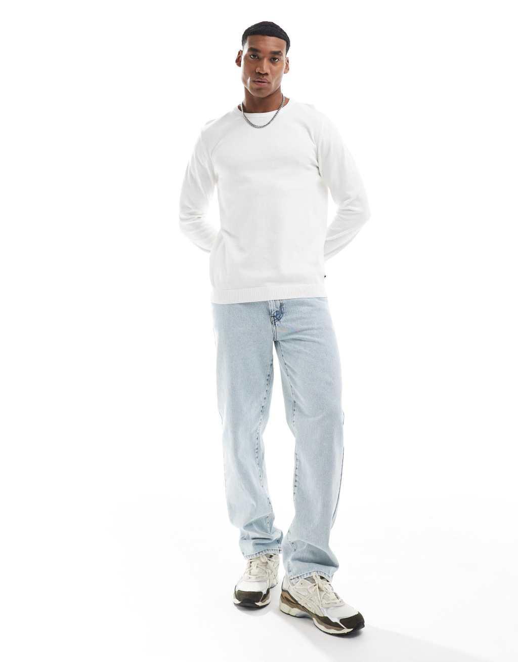 Jack & Jones crew neck sweater in white Product Image