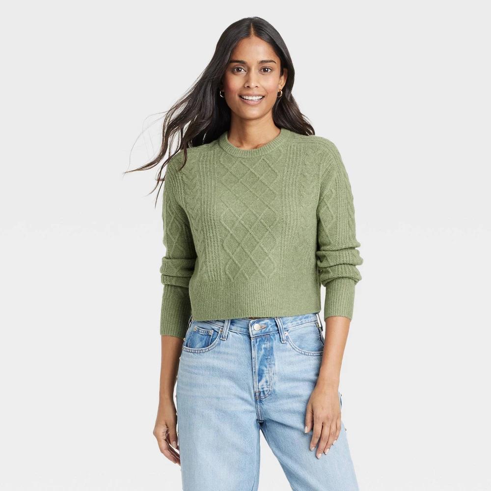 Womens Crewneck Cashmere-Like Cable Pullover Sweater - Universal Thread XS Product Image