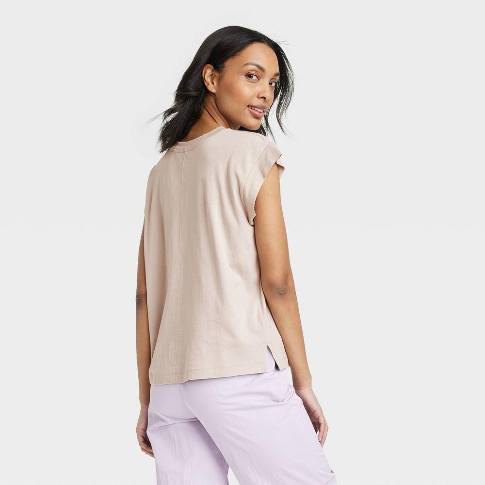 Women's Short Sleeve Extended Shoulder T-Shirt - A New Day™ Tan XS Product Image