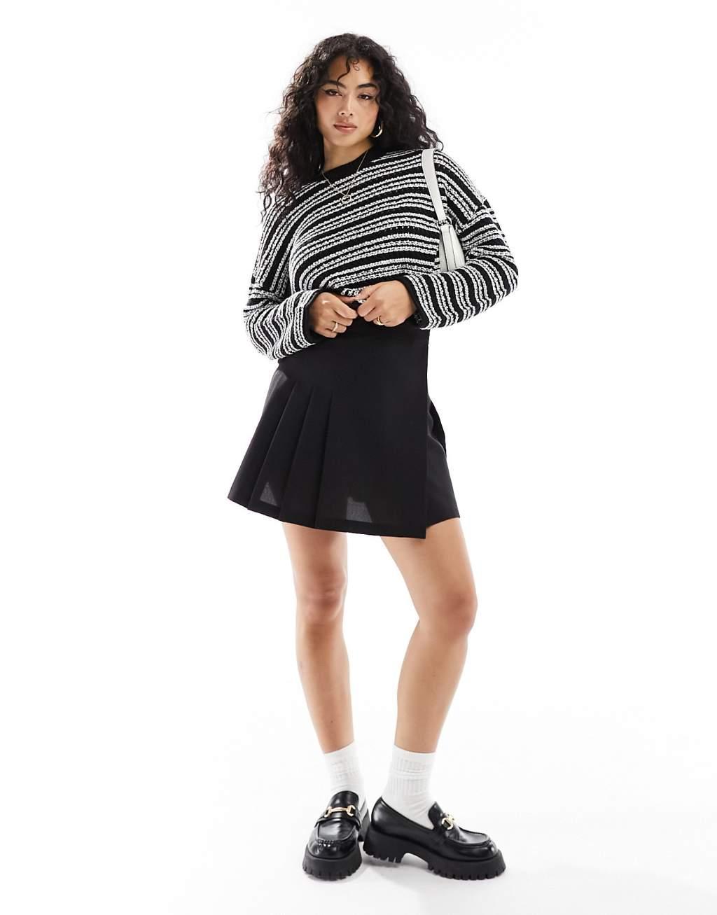 ASOS DESIGN cropped crew neck stitch sweater in stripe Product Image