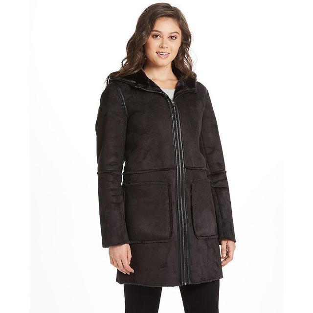 Womens Weathercast Hooded Heavyweight Faux Shearling Walker Jacket Product Image