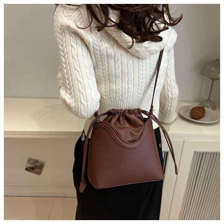 Plain Drawstring Faux Leather Bucket Bag product image