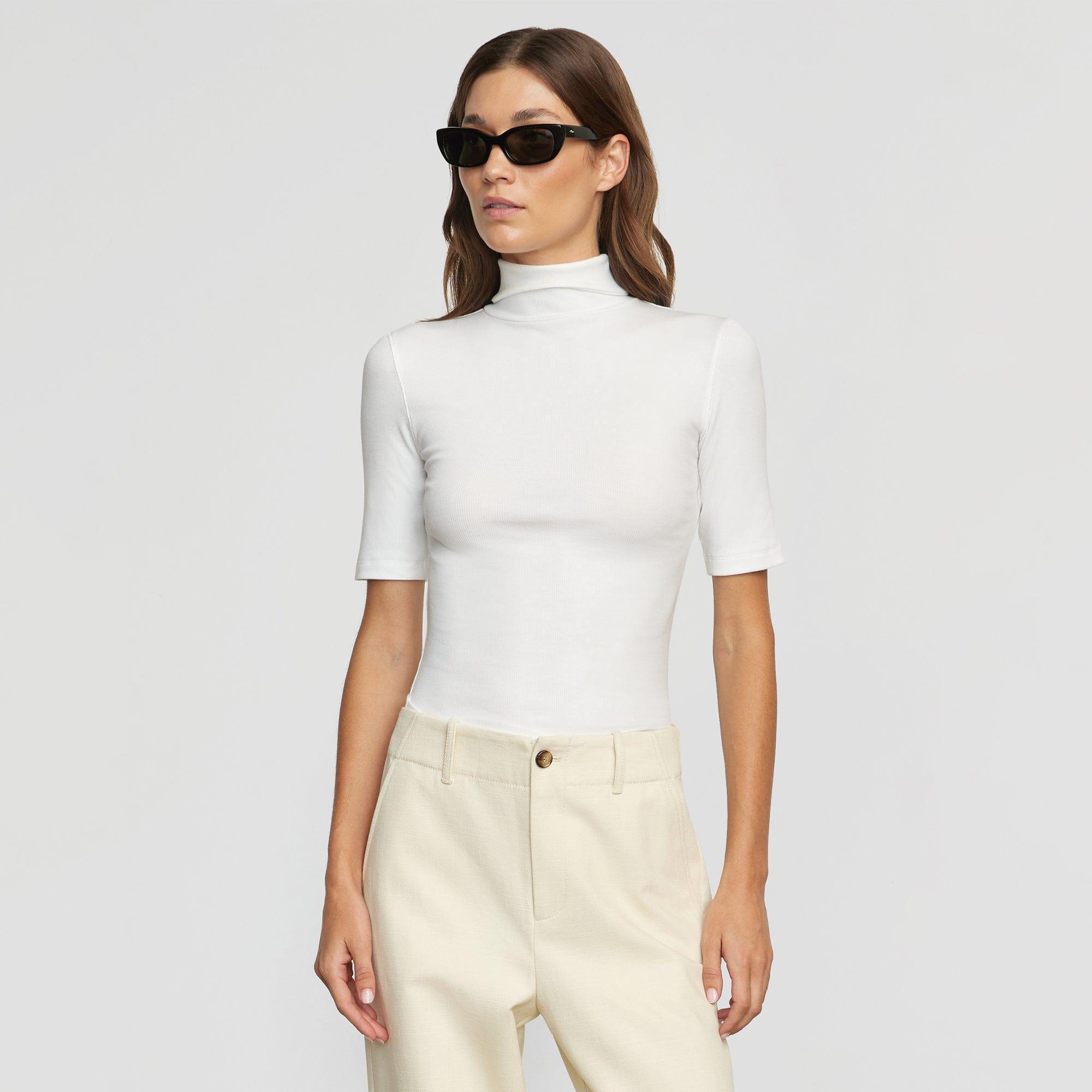 Shae Ribbed Turtleneck Semi-Sheer Tee Product Image