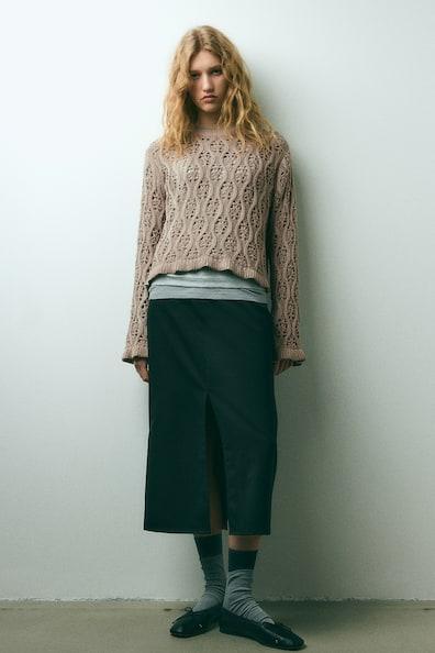 Ruffle-trimmed Pointelle-knit Sweater Product Image