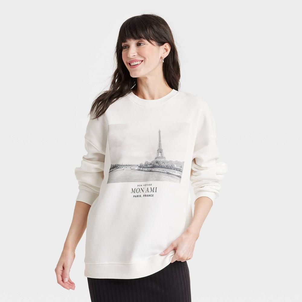 Womens Paris Mon Ami Graphic Sweatshirt - White Product Image