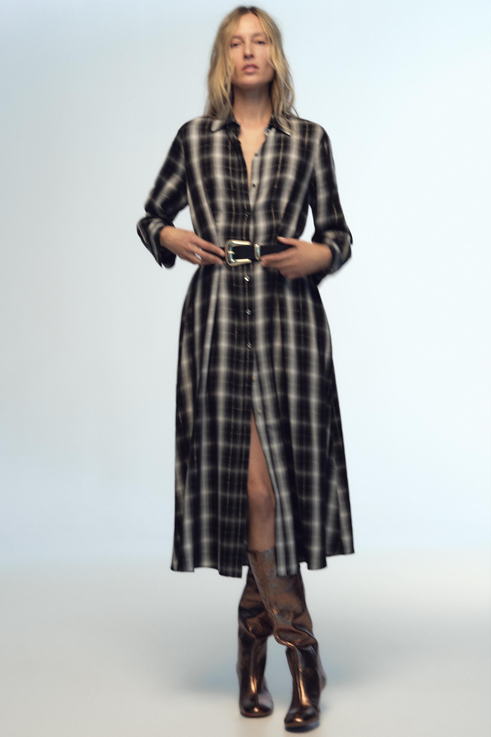 PLAID MIDI SHIRT DRESS Product Image