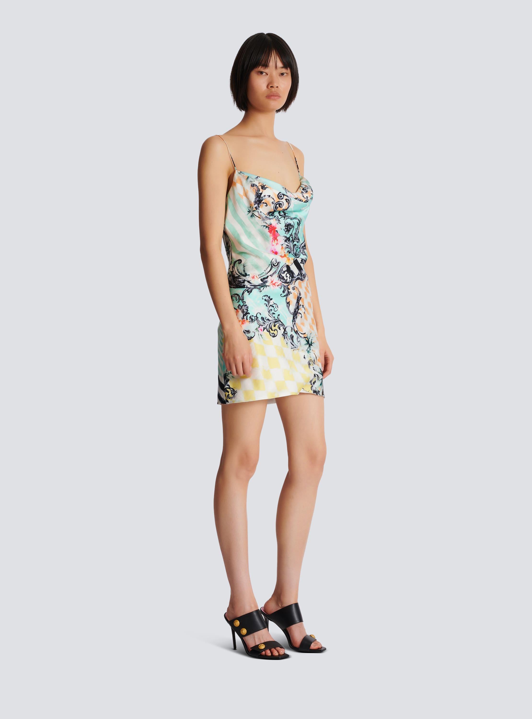 Short satin slip dress with Baroque print Product Image