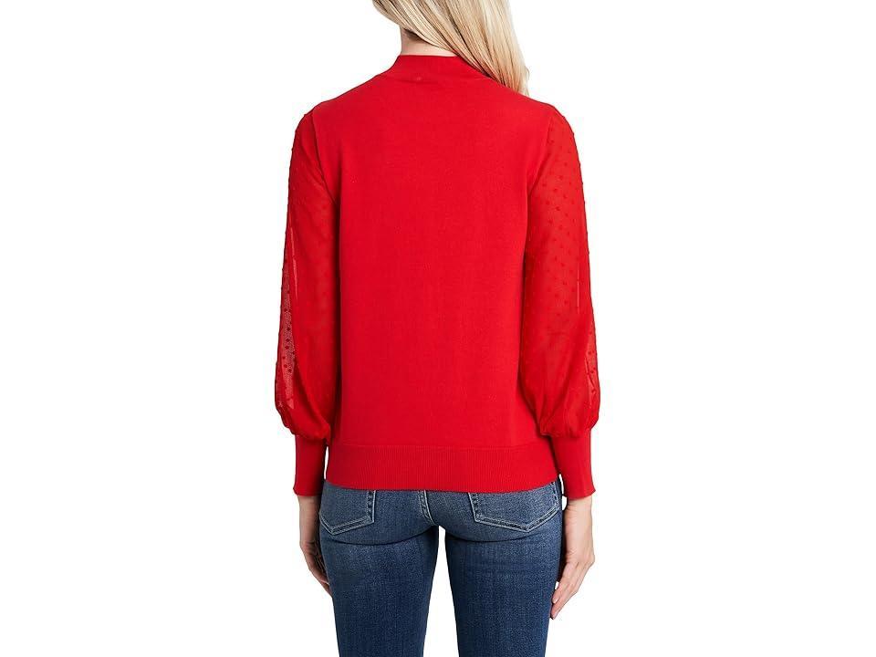 CeCe Womens Mock Neck Clip Dot Sheer Long Sleeve Sweater Product Image