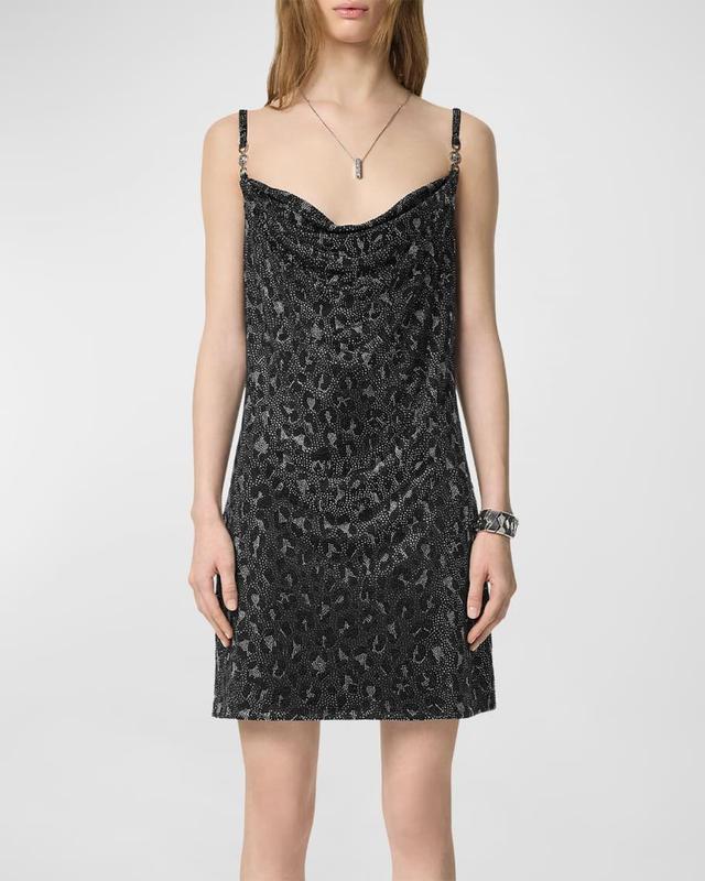 Leopard Crystal Cowl-Neck Liquid Jersey Mini Dress Product Image