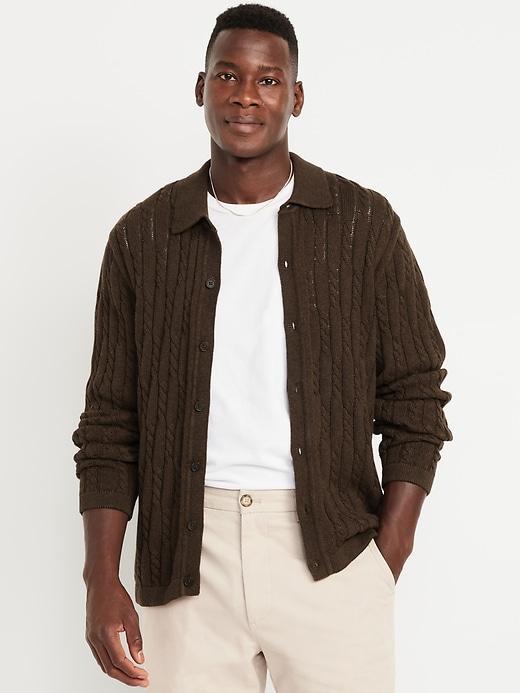 Button-Down Cable-Knit Sweater Product Image