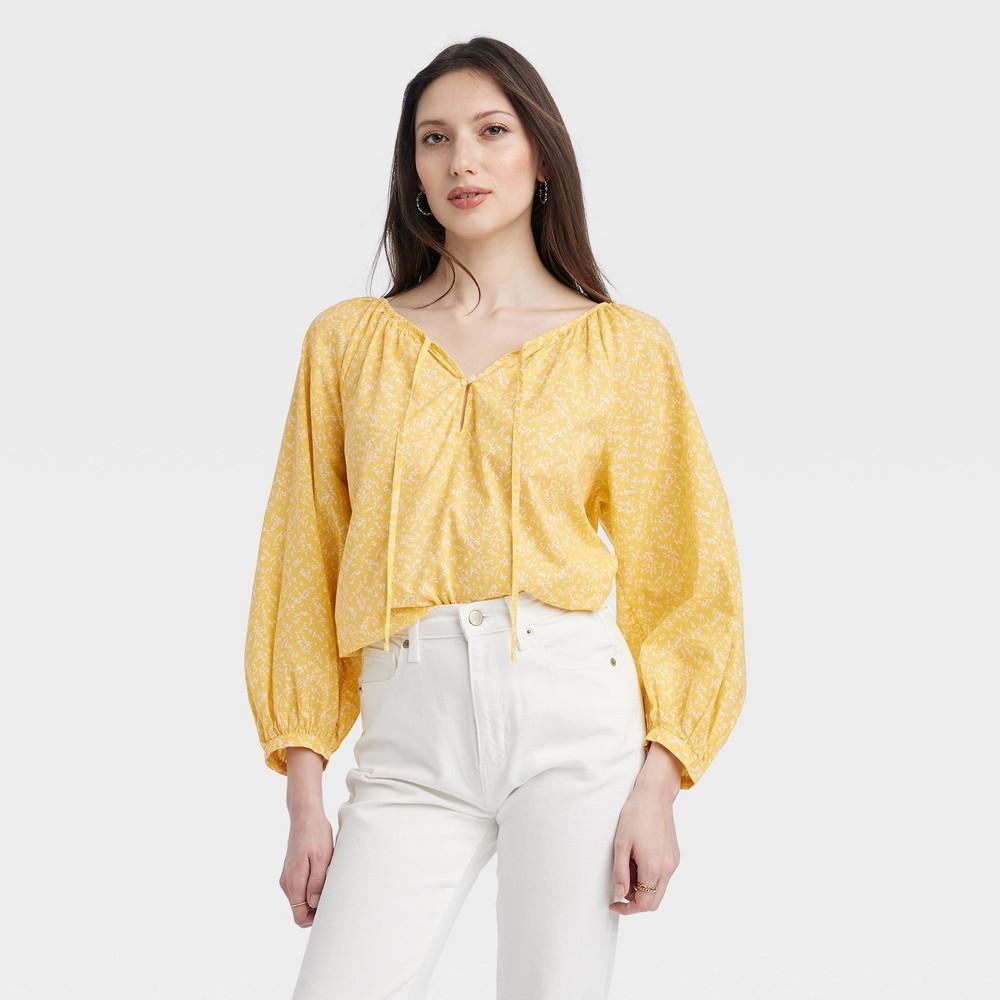 Womens Long Sleeve Blouse - Universal Thread Yellow Floral Product Image