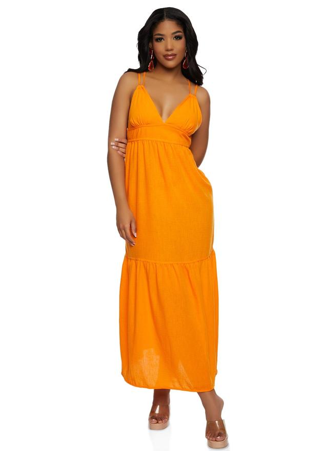 Womens Haute Monde Linen Plunge Tiered Maxi Dress Product Image