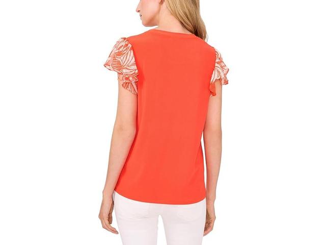 CeCe Mix Media Flutter Sleeve Knit Top (Tigerlily) Women's Clothing Product Image