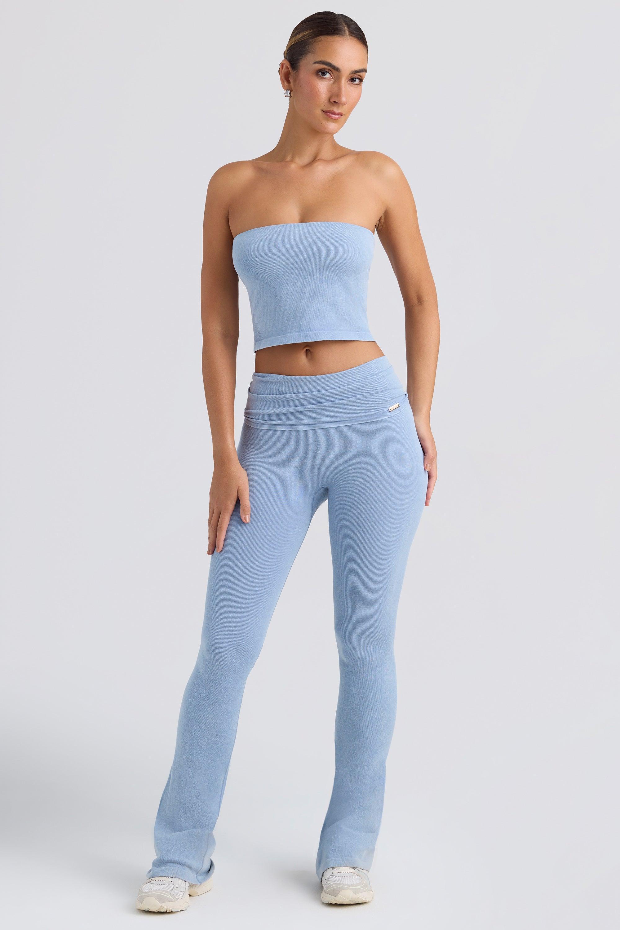 Foldover Flared Trousers in Washed Blue Product Image