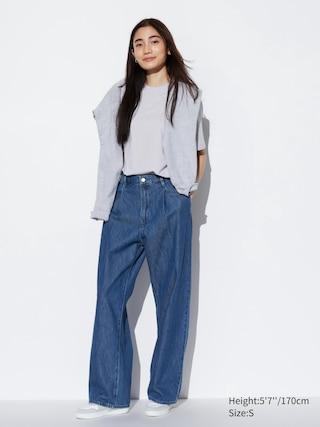 Womens Drapey Denim Pleated Pants Blue XL UNIQLO US Product Image