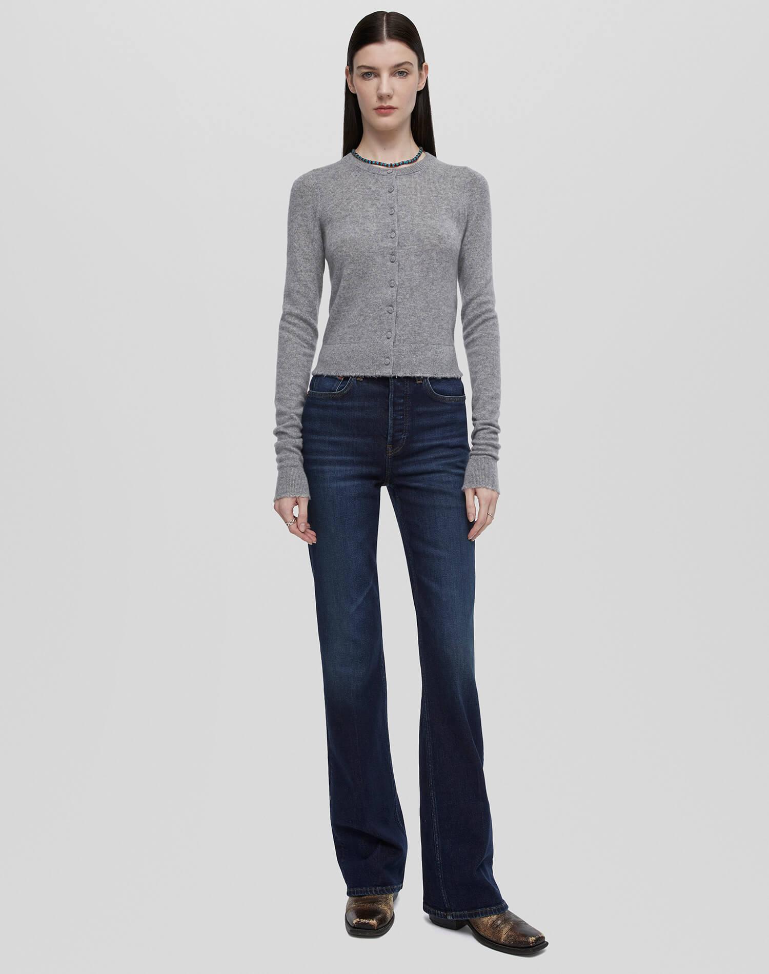 Cashmere Crewneck Cardigan - Grey Heather Female Product Image