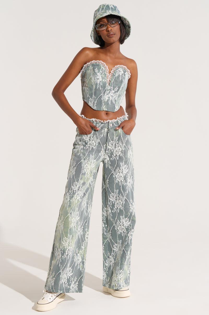 VERONICA FLORAL LACE WIDE LEG DENIM Product Image