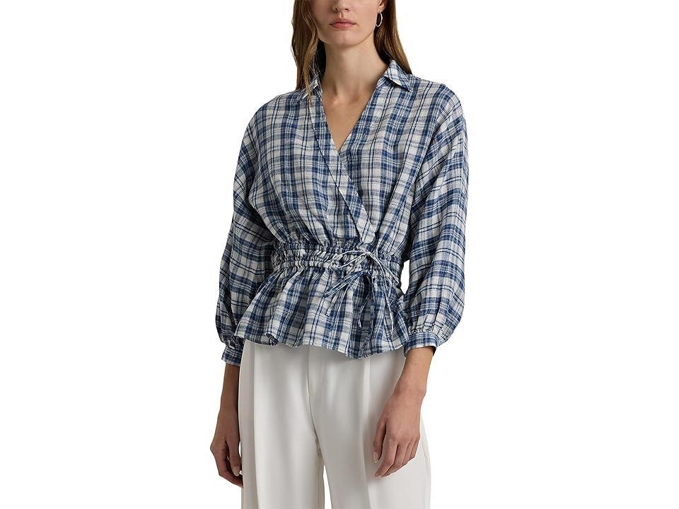 Women's Linen Blouson-Sleeve Peplum Blouse Product Image