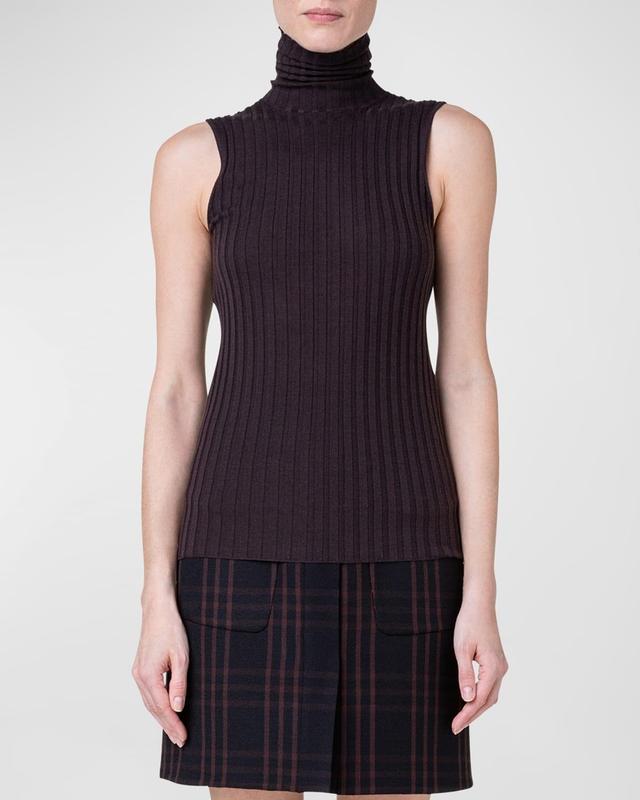 Womens Wide Rib-Knit Sleeveless Turtleneck Product Image